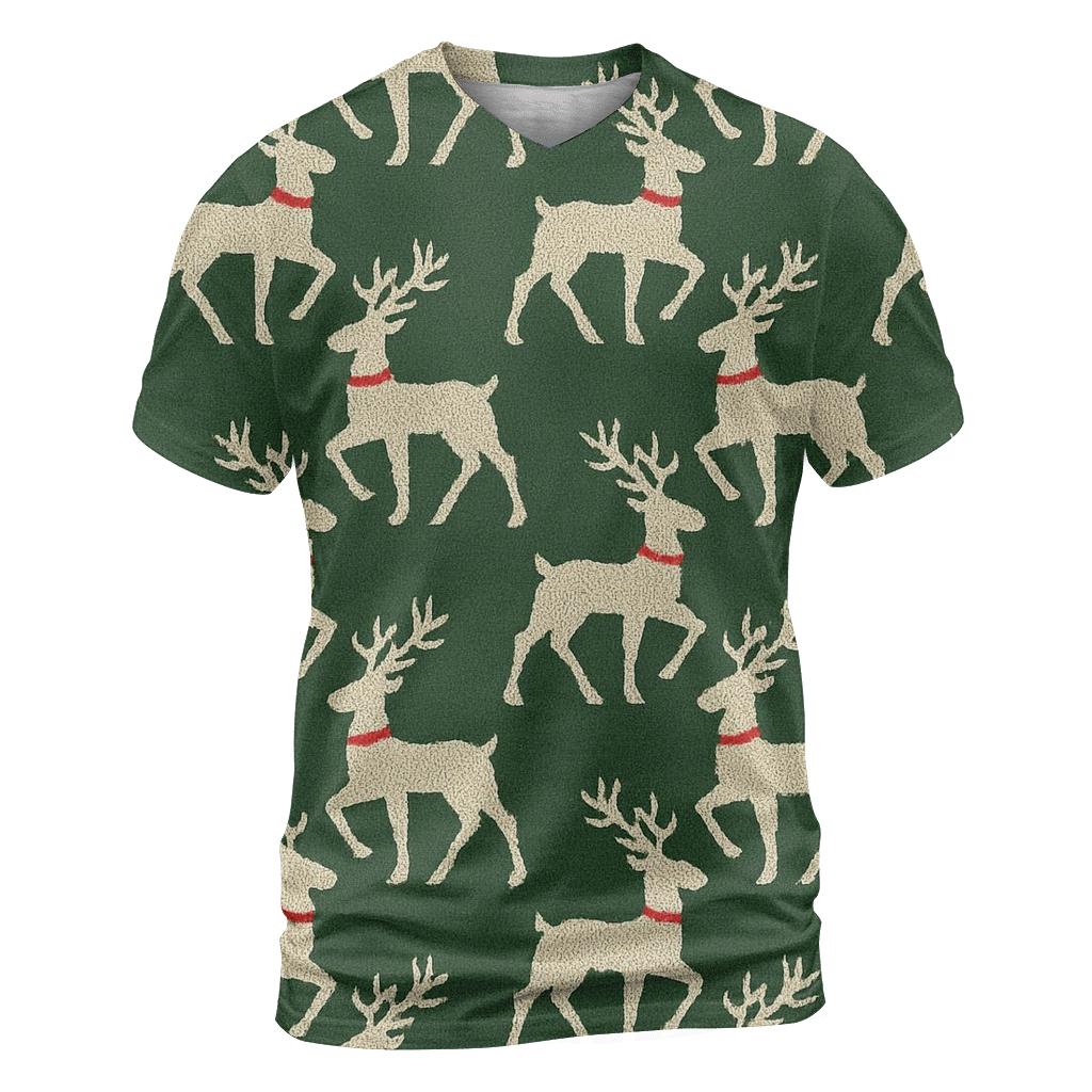 Reindeer Silhouette Diagonal Array On Forest Green Background unique graphic print tees