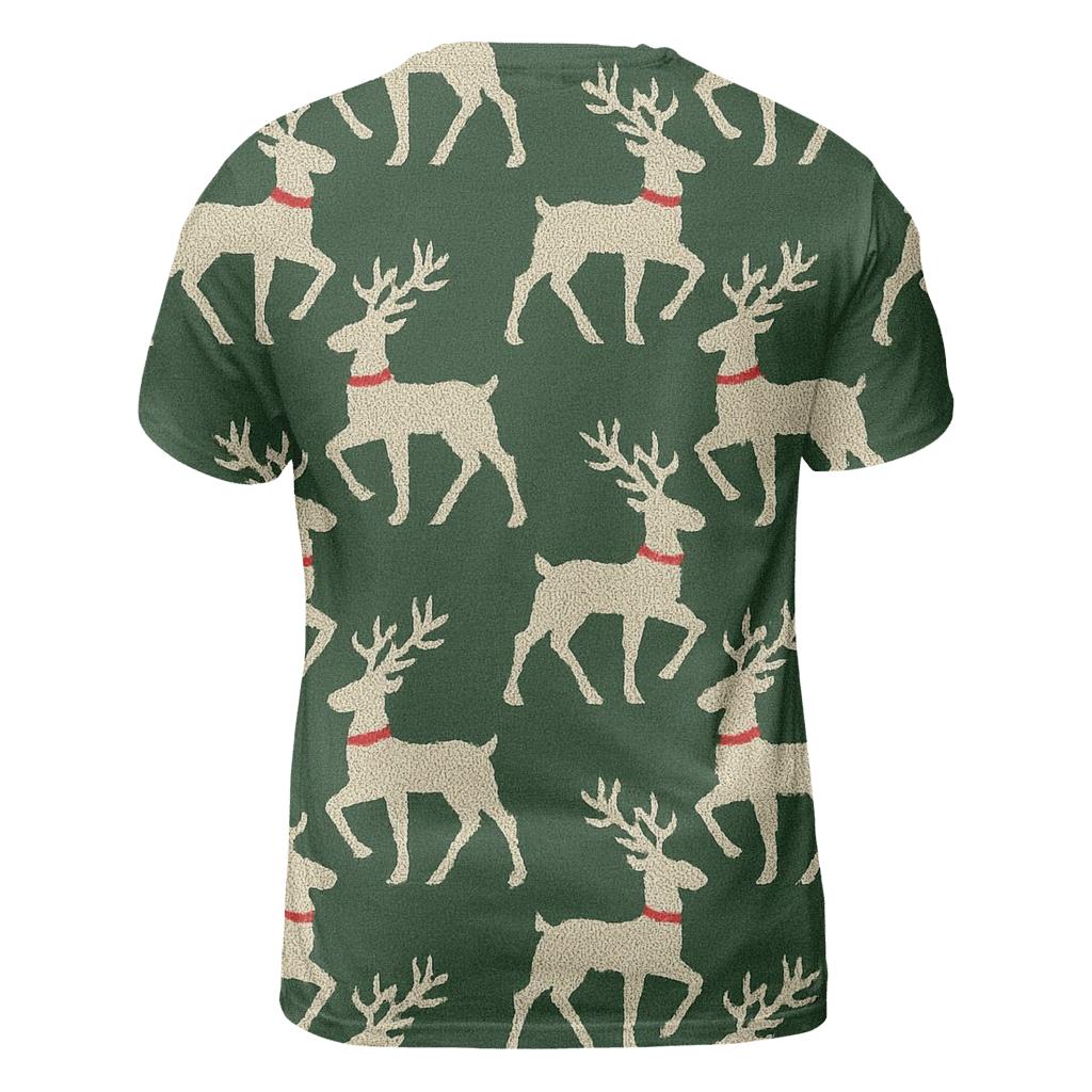 Reindeer Silhouette Diagonal Array On Forest Green Background unique graphic print tees