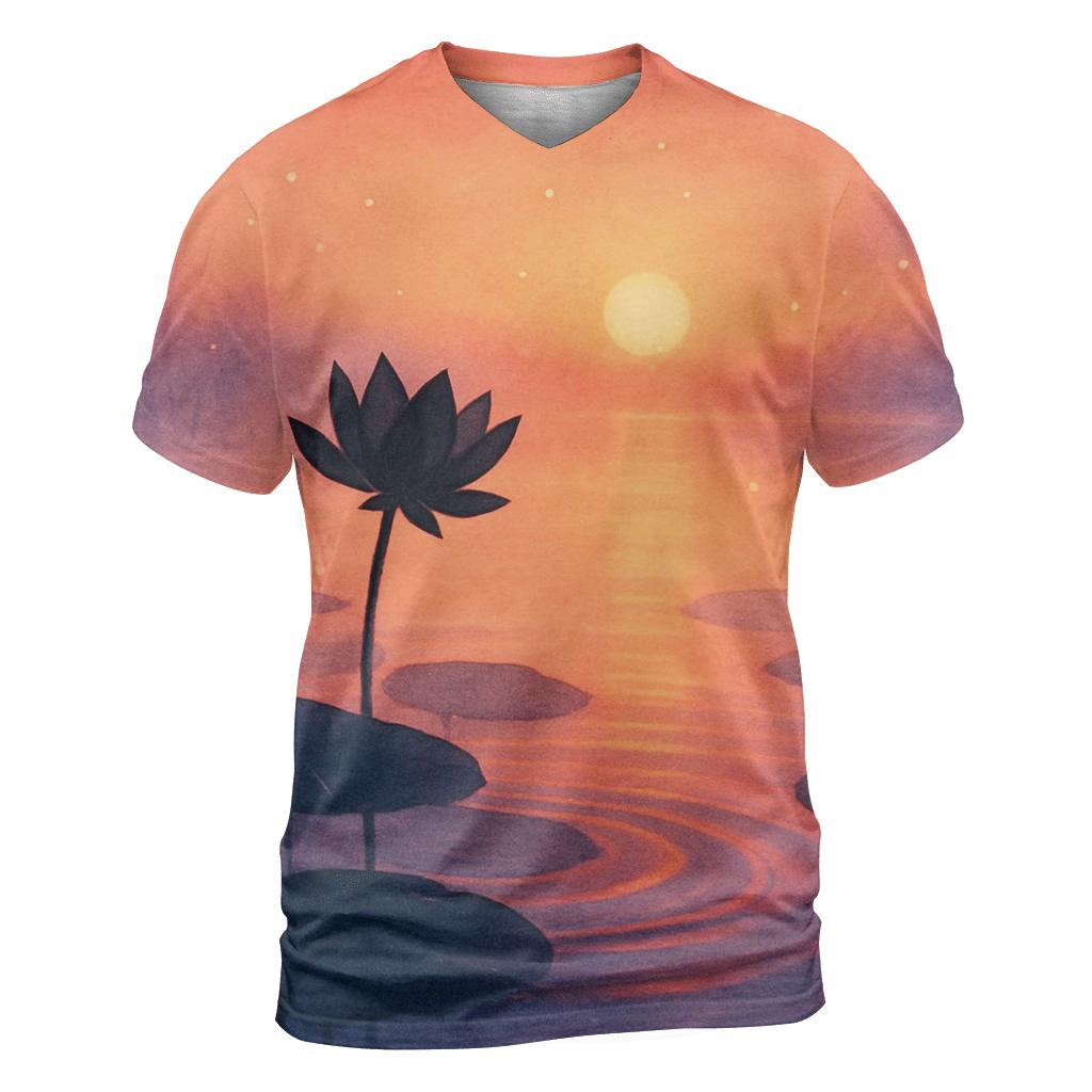 Lotus Pond Last Light creative print fashion shirts