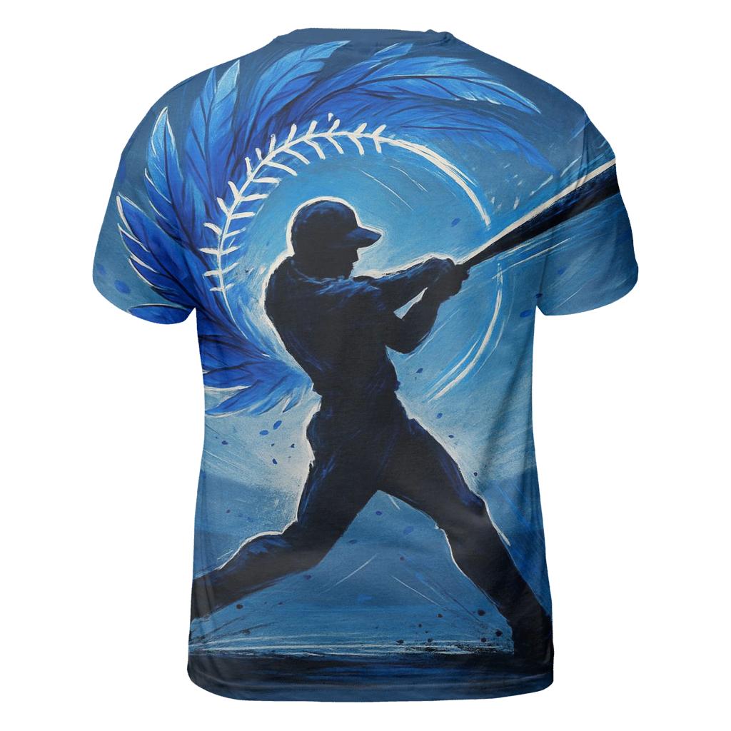 Swing Arc, Blue Jays Feather Halo statement graphic shirts