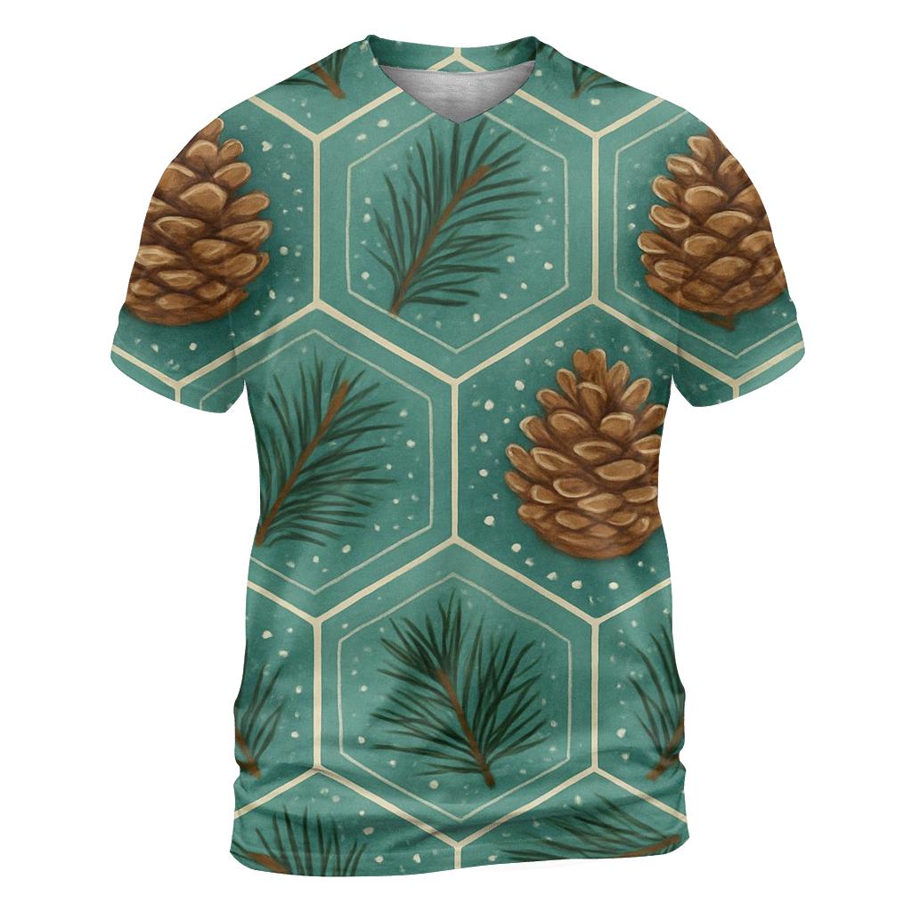 Winter Pine Cone Hex Tessellation On Teal Background unique graphic print tees