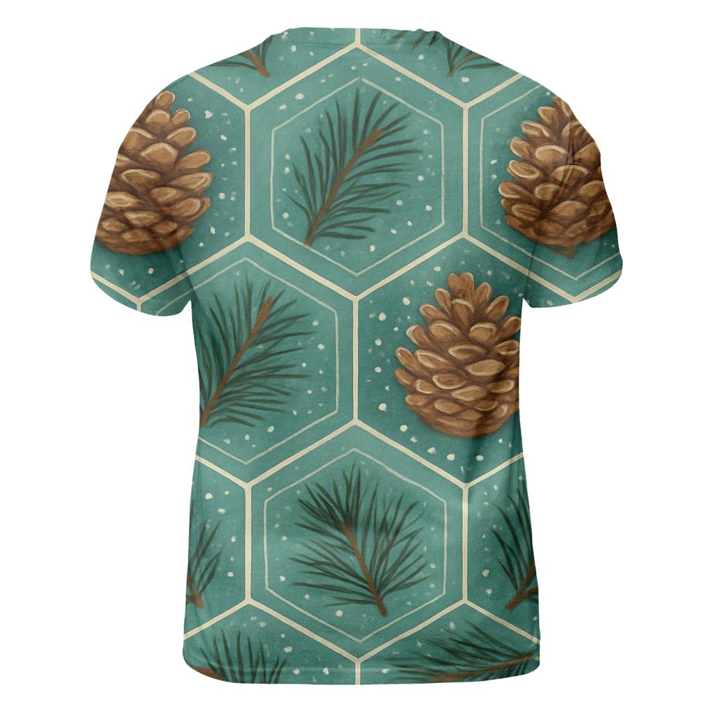 Winter Pine Cone Hex Tessellation On Teal Background unique graphic print tees