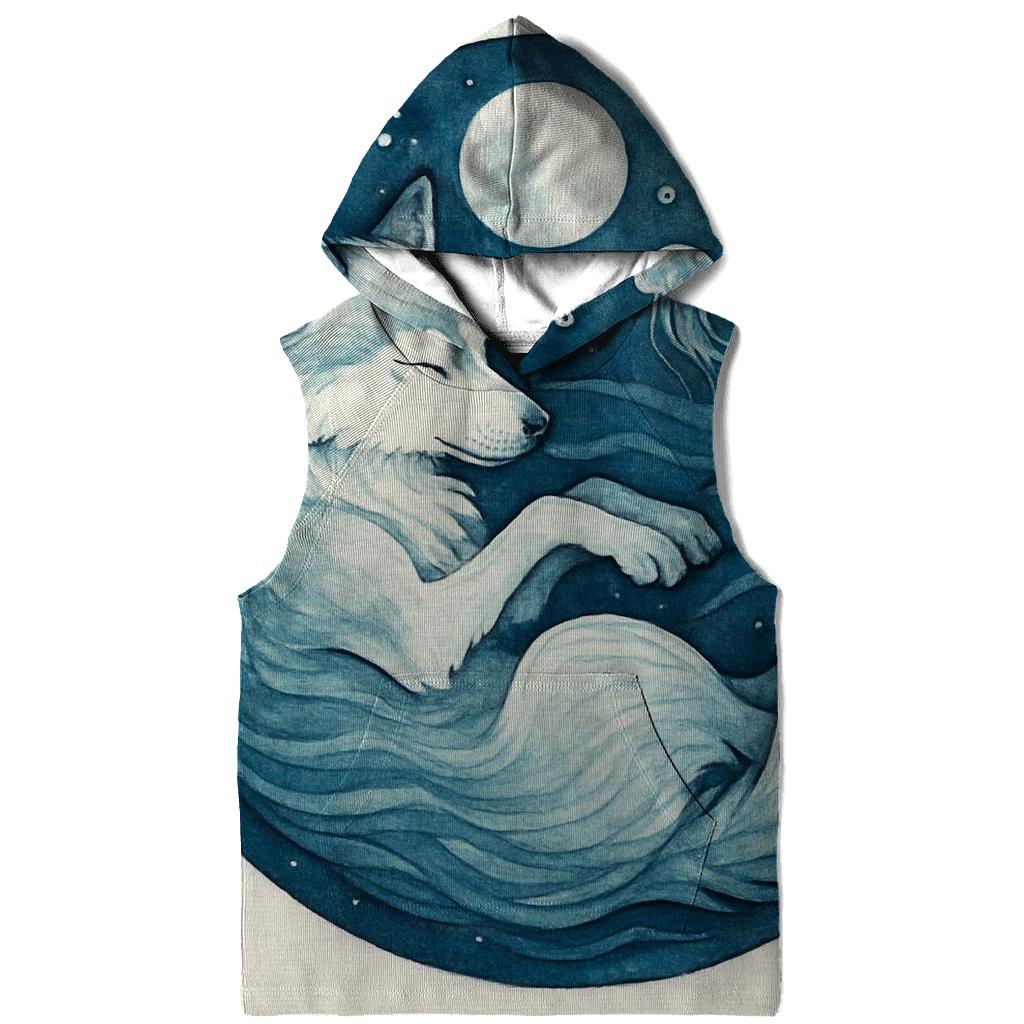 Ocean Moon Drift Wolf embroidered hoodies
