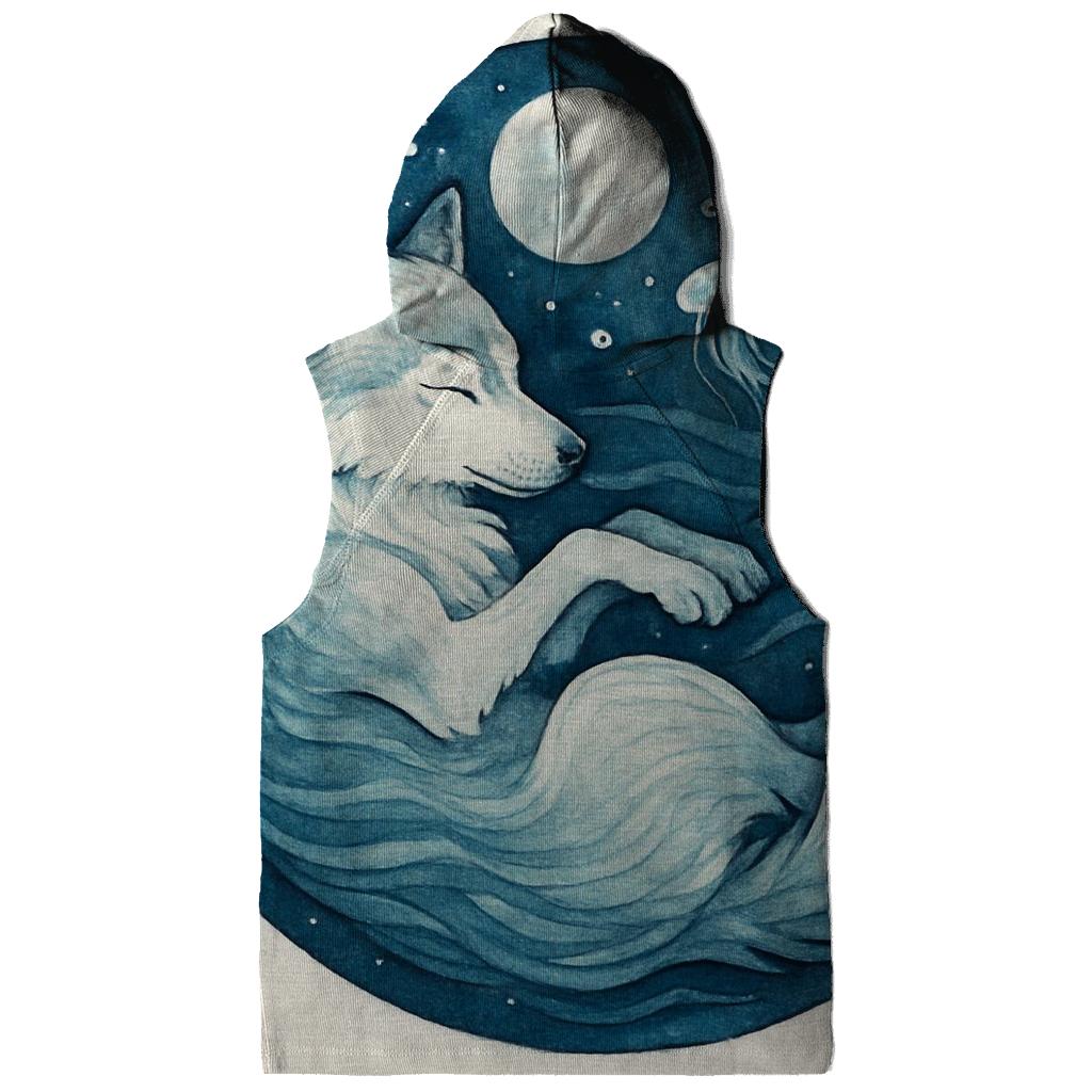 Ocean Moon Drift Wolf embroidered hoodies