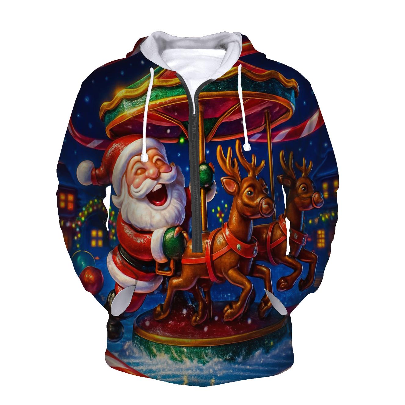 Santa And The Mischief Carousel Reindeer graphic hoodies