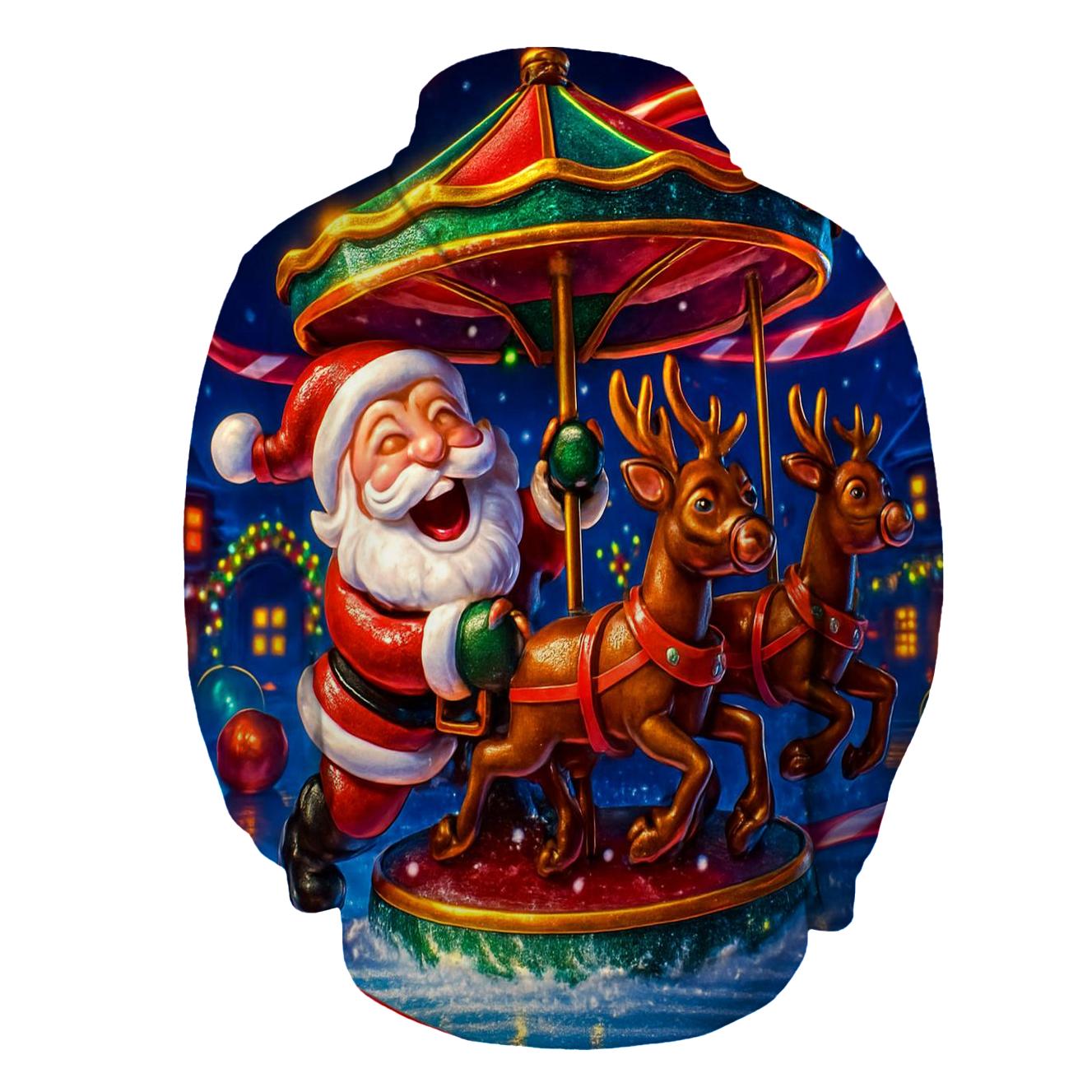 Santa And The Mischief Carousel Reindeer graphic hoodies