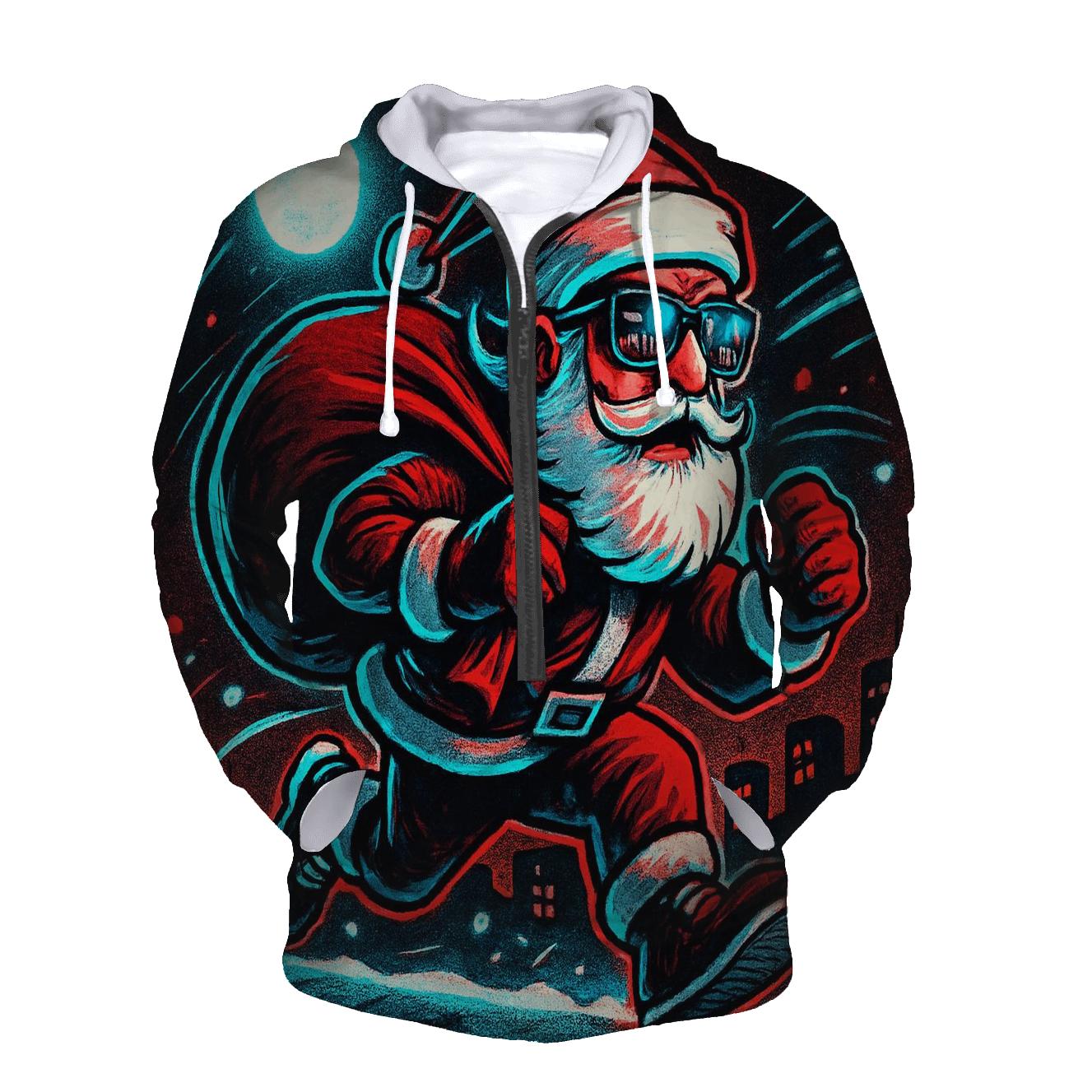 Neon Night Santa On A Rooftop Run heavyweight hoodies