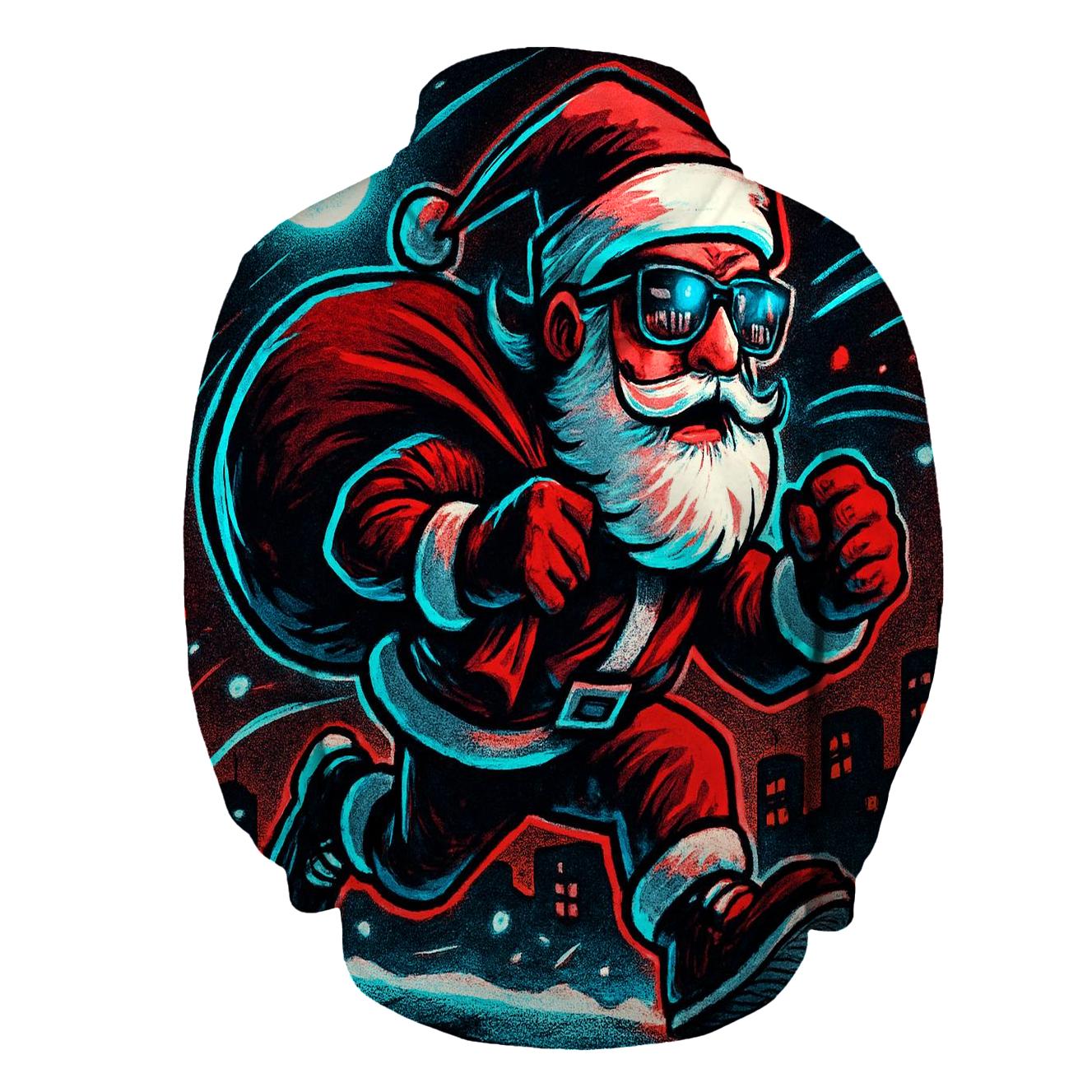Neon Night Santa On A Rooftop Run heavyweight hoodies
