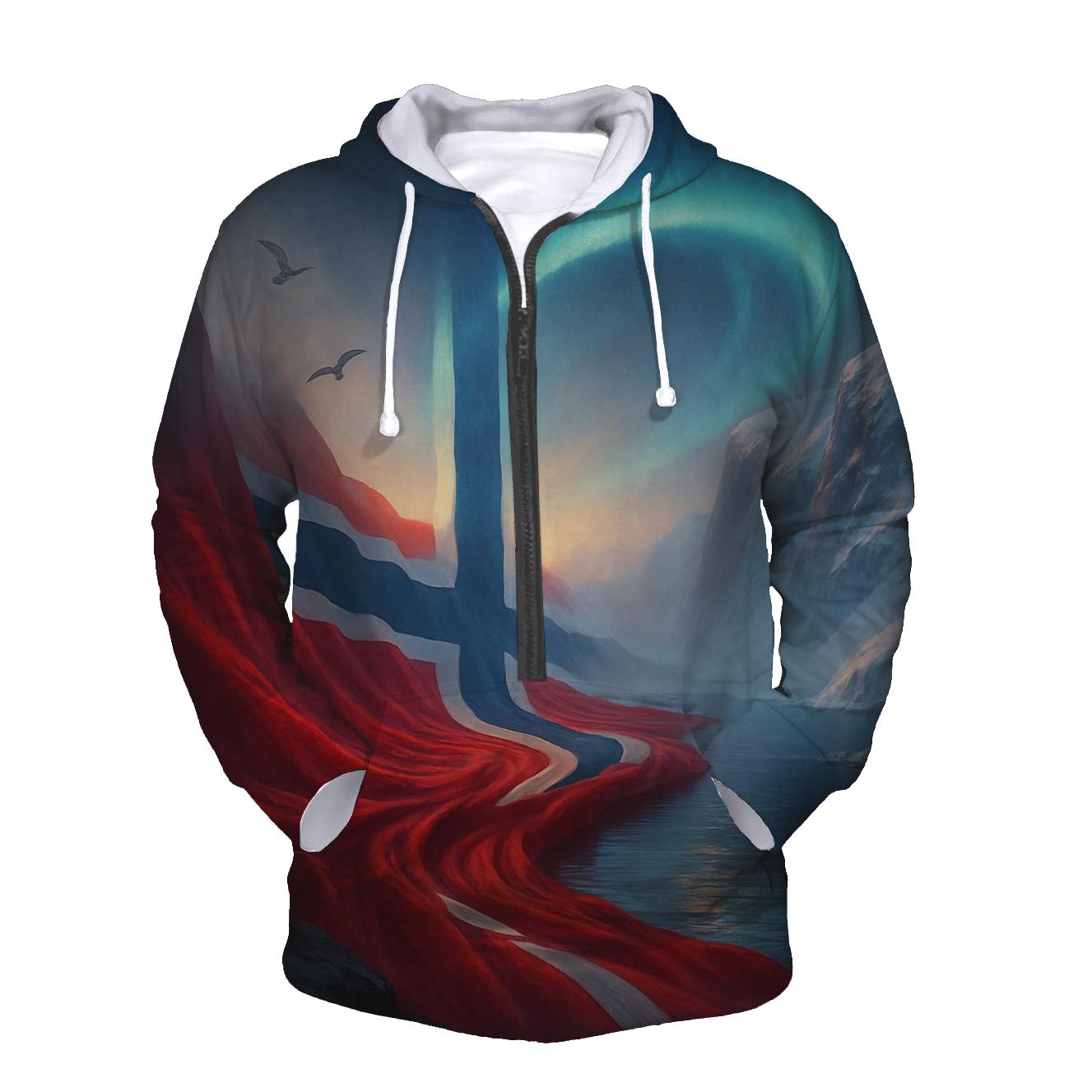 Norway Fjord Aurora Flag graphic hoodies