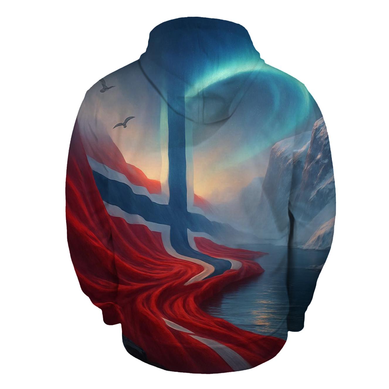 Norway Fjord Aurora Flag graphic hoodies