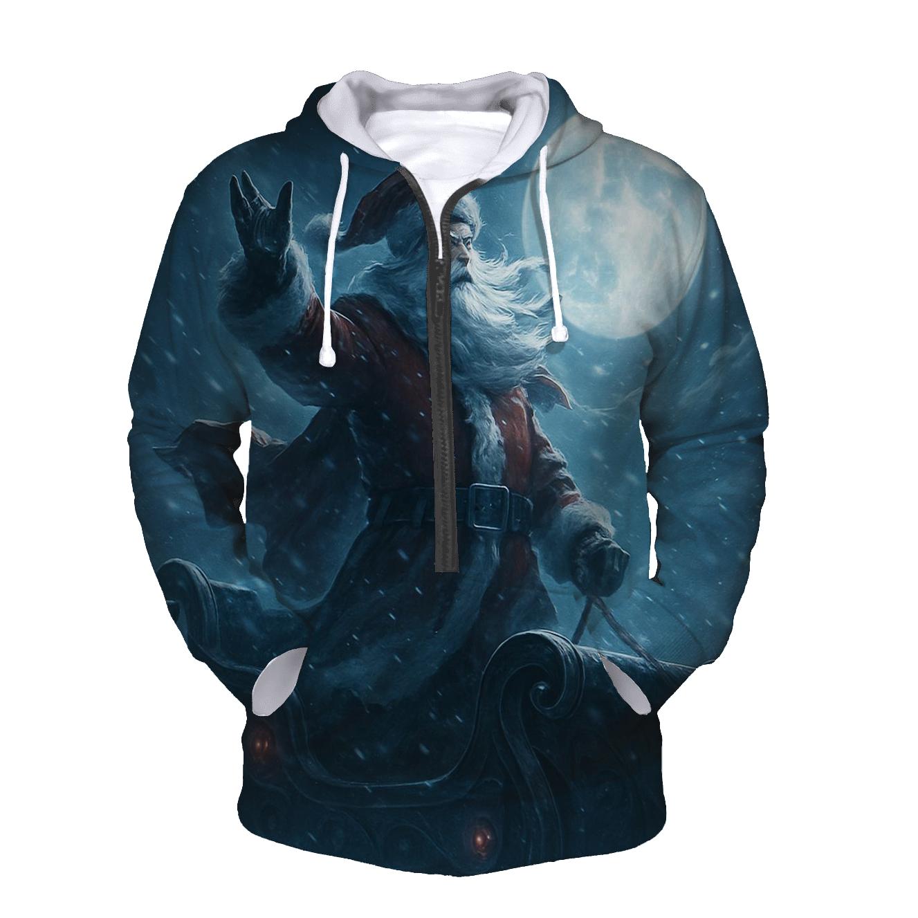 Frosted Moonlight Sleigh Silhouette printed hoodies