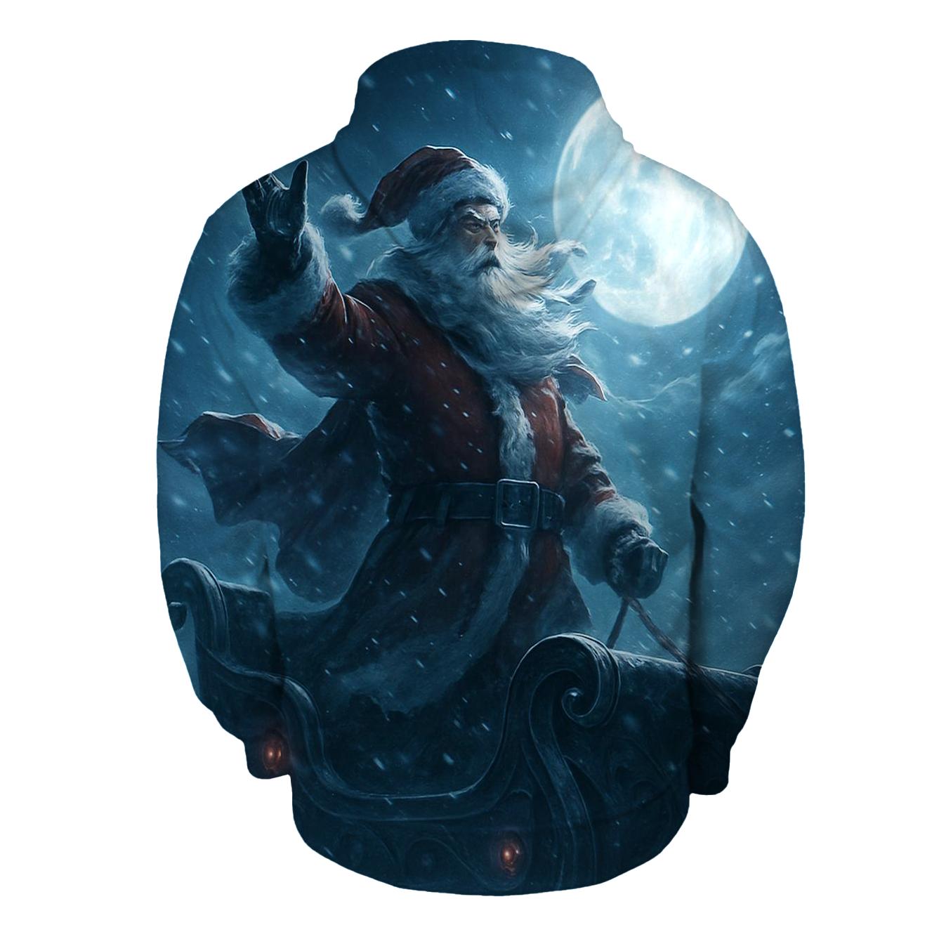 Frosted Moonlight Sleigh Silhouette printed hoodies