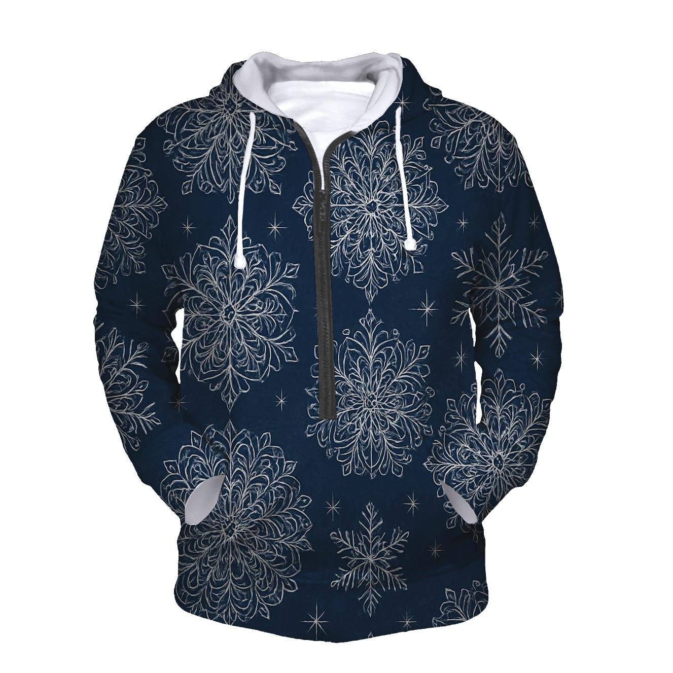 Snowflake Rosette Tessellation On Navy Blue Background designer hoodies