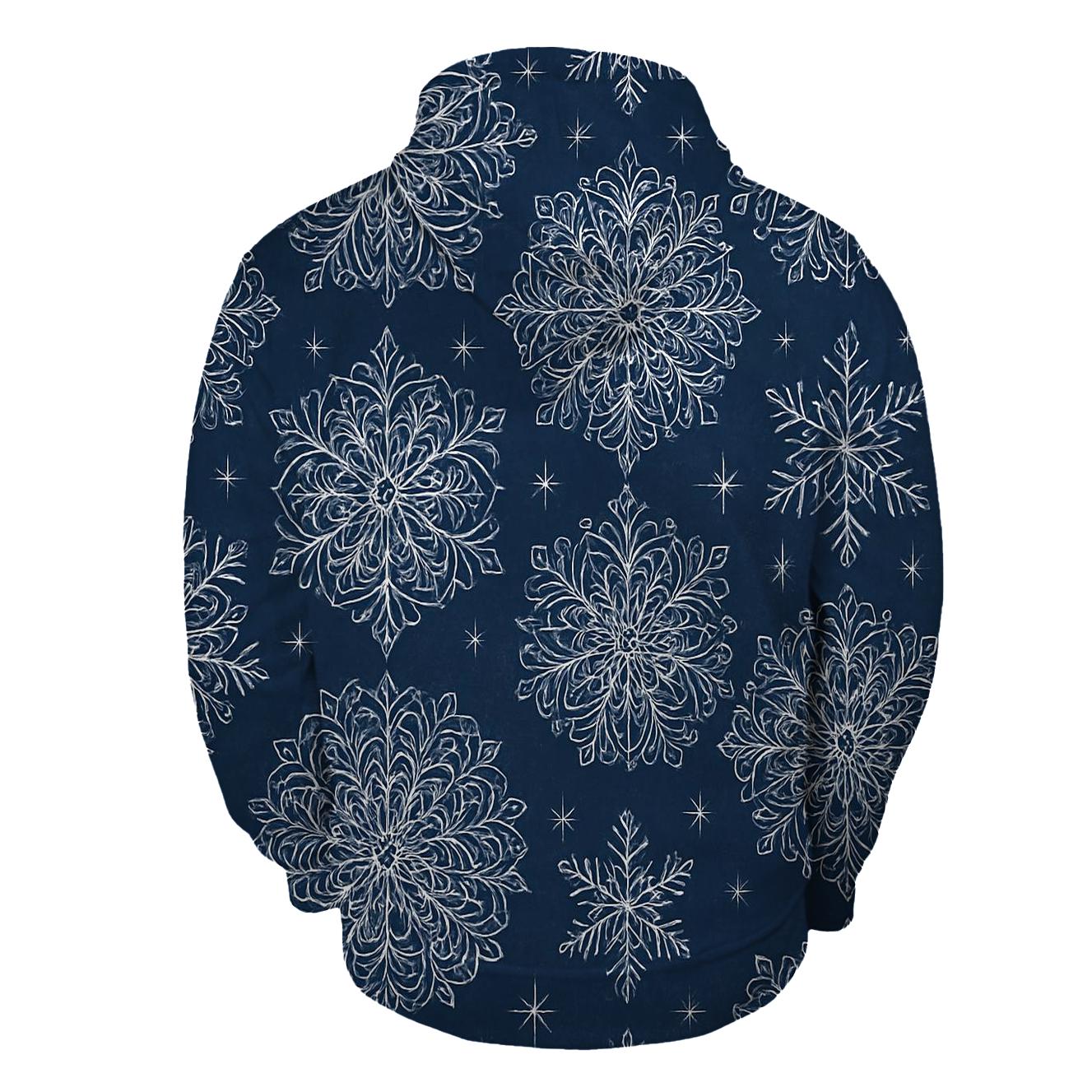 Snowflake Rosette Tessellation On Navy Blue Background designer hoodies