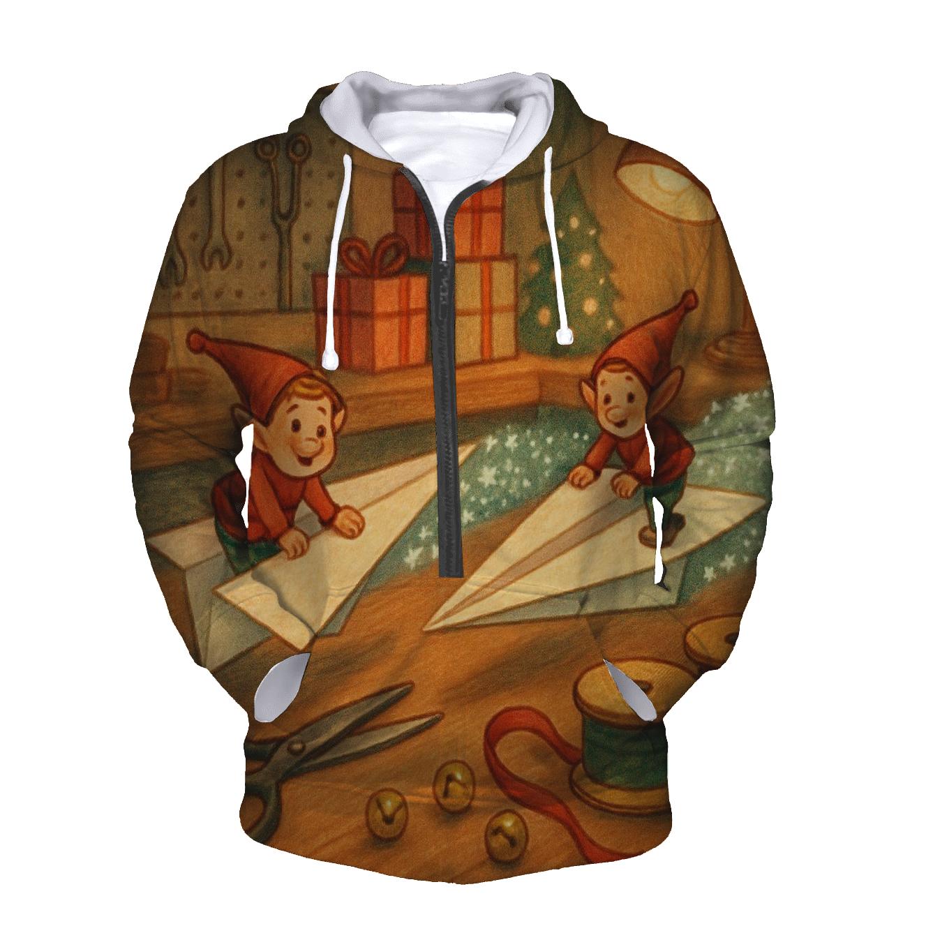 Elf Workshop Paper Airplane Sleigh Race pullover hoodies