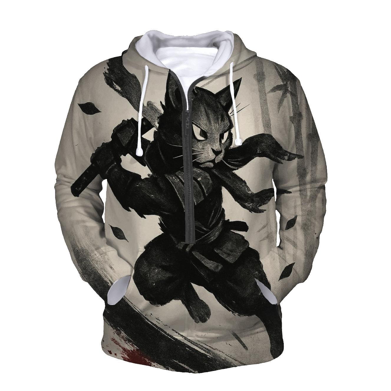 Ink Wash Bamboo Duel Cat designer hoodies