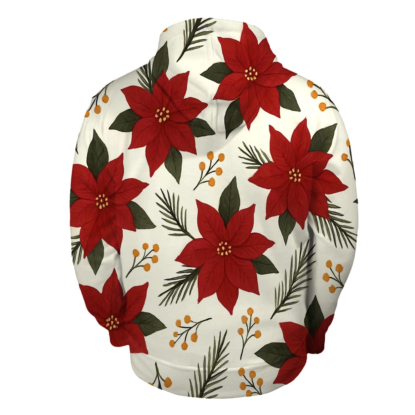 Poinsettia And Pine Scatter On Cream Background pullover hoodies