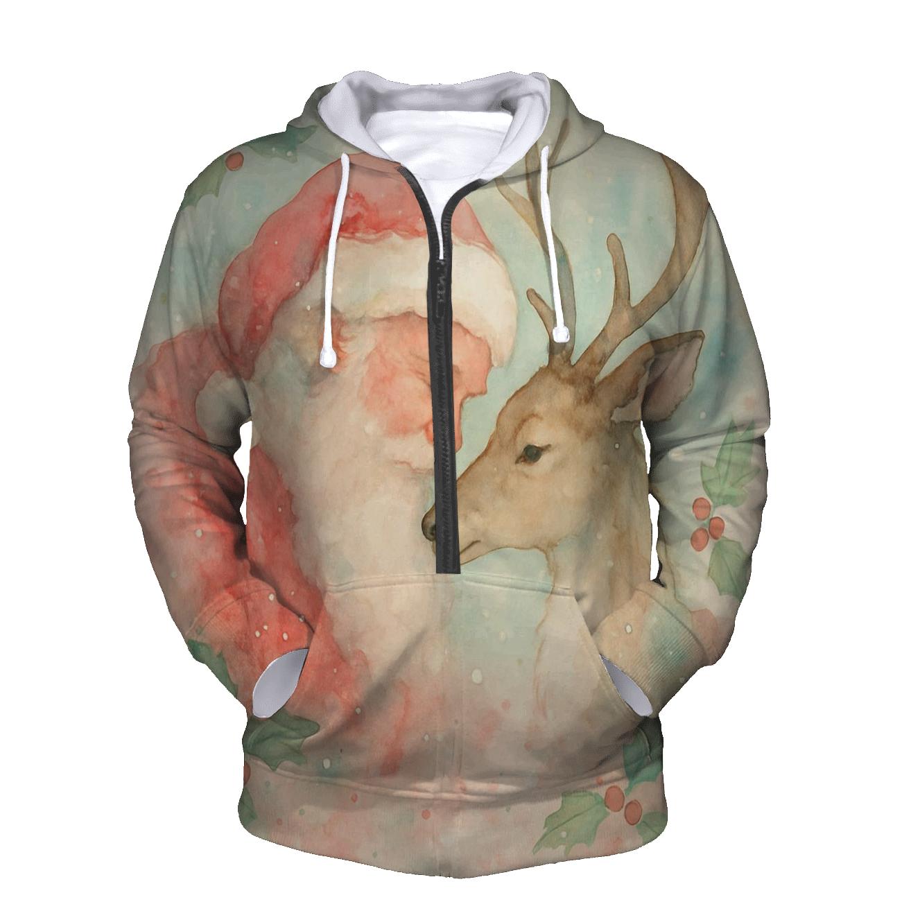 Watercolor Santa And Reindeer Dream Drift pullover hoodies