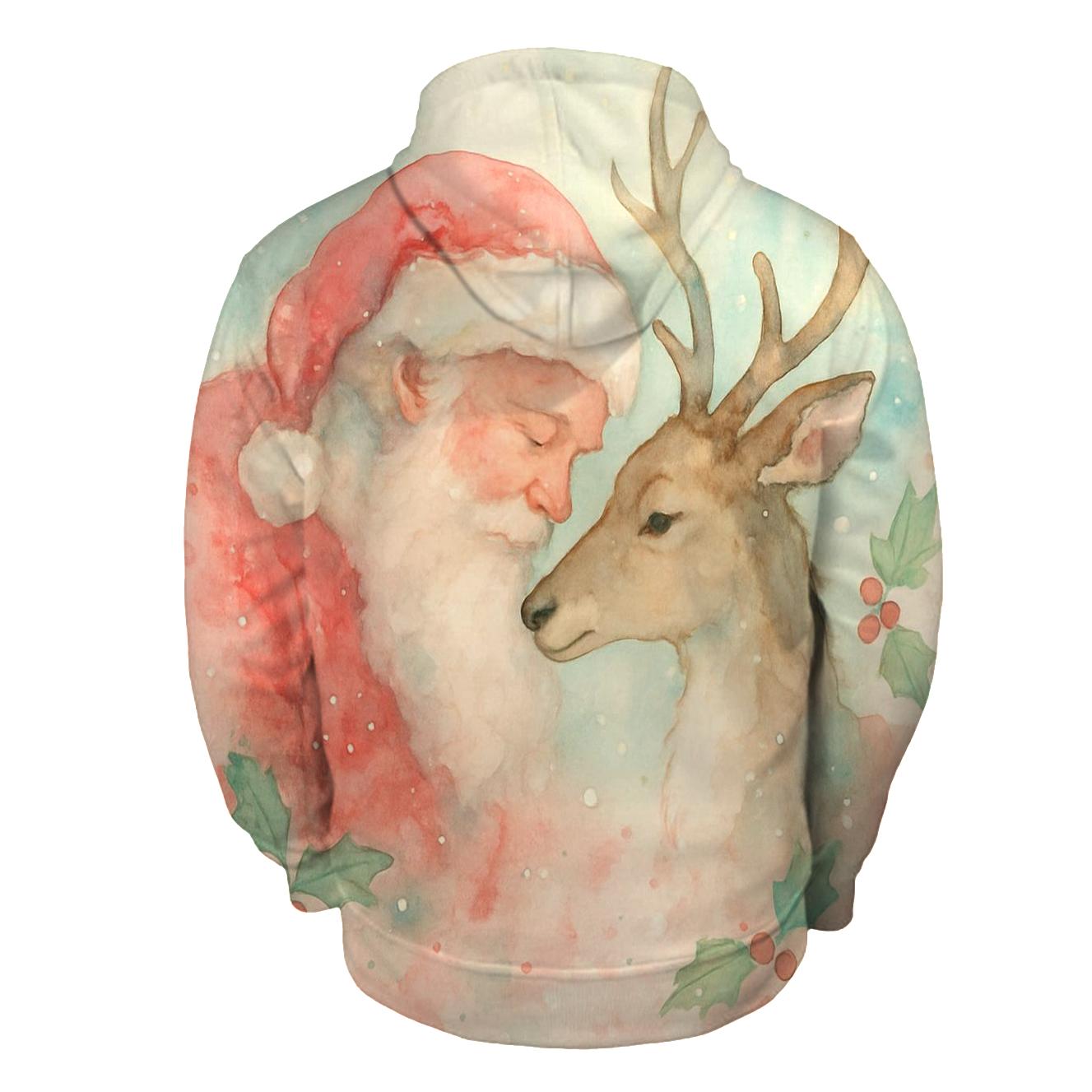 Watercolor Santa And Reindeer Dream Drift pullover hoodies