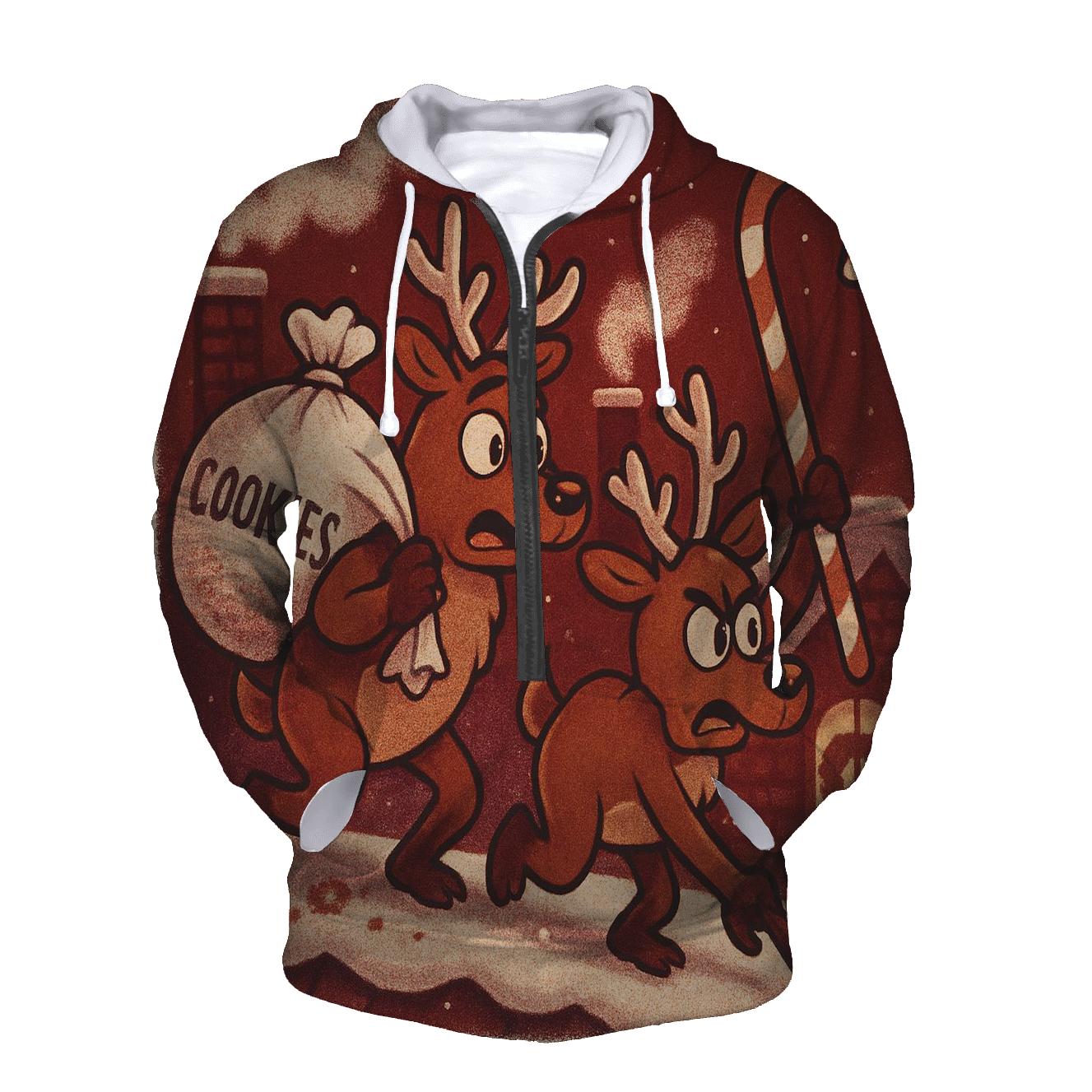 Reindeer Cookie Heist On The Rooftop lightweight hoodies