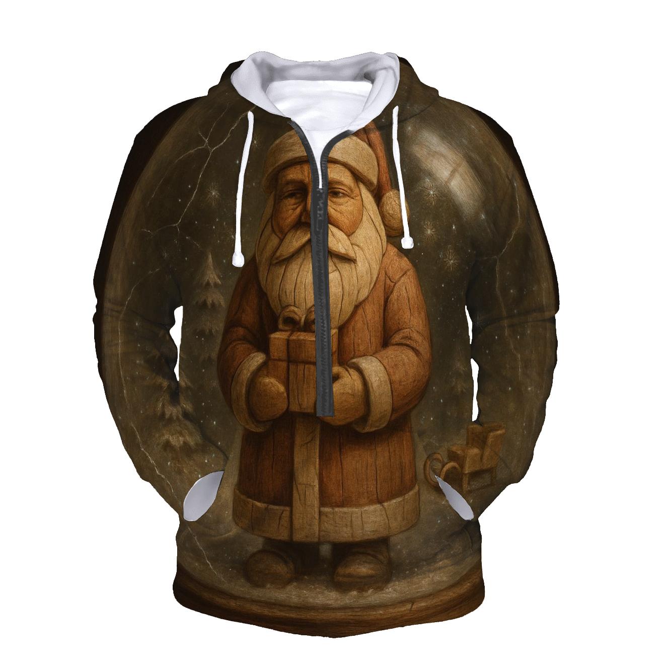 Wood Carved Santa In Vintage Snow Globe embroidered hoodies