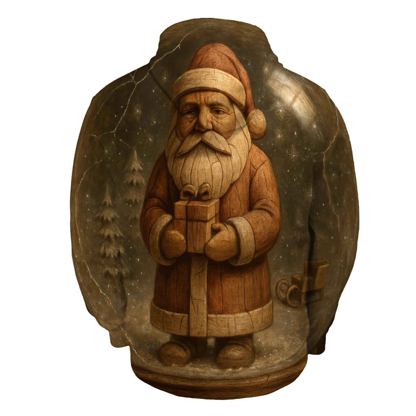 Wood Carved Santa In Vintage Snow Globe embroidered hoodies