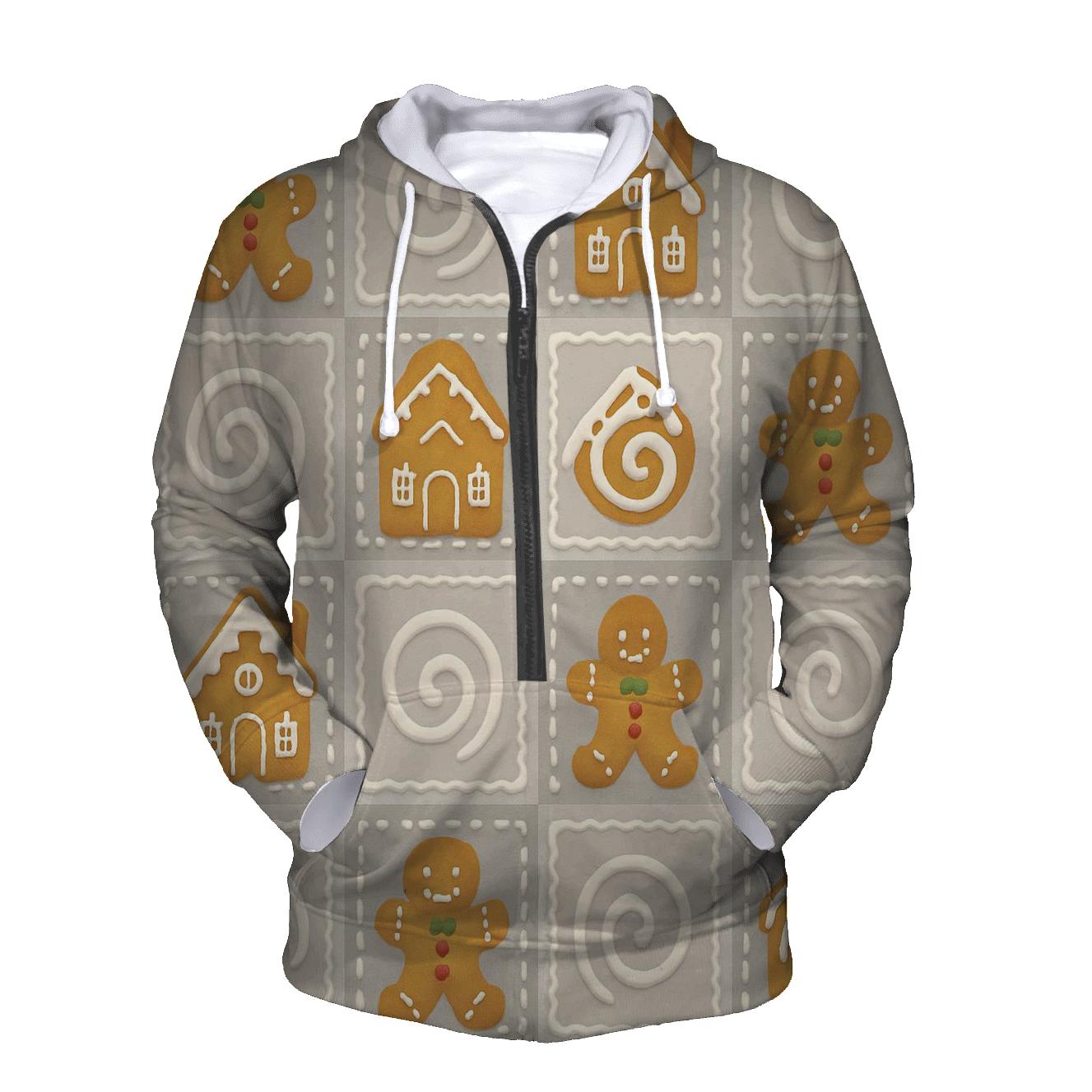 Gingerbread Tile Quilt On Light Gray Background lightweight hoodies