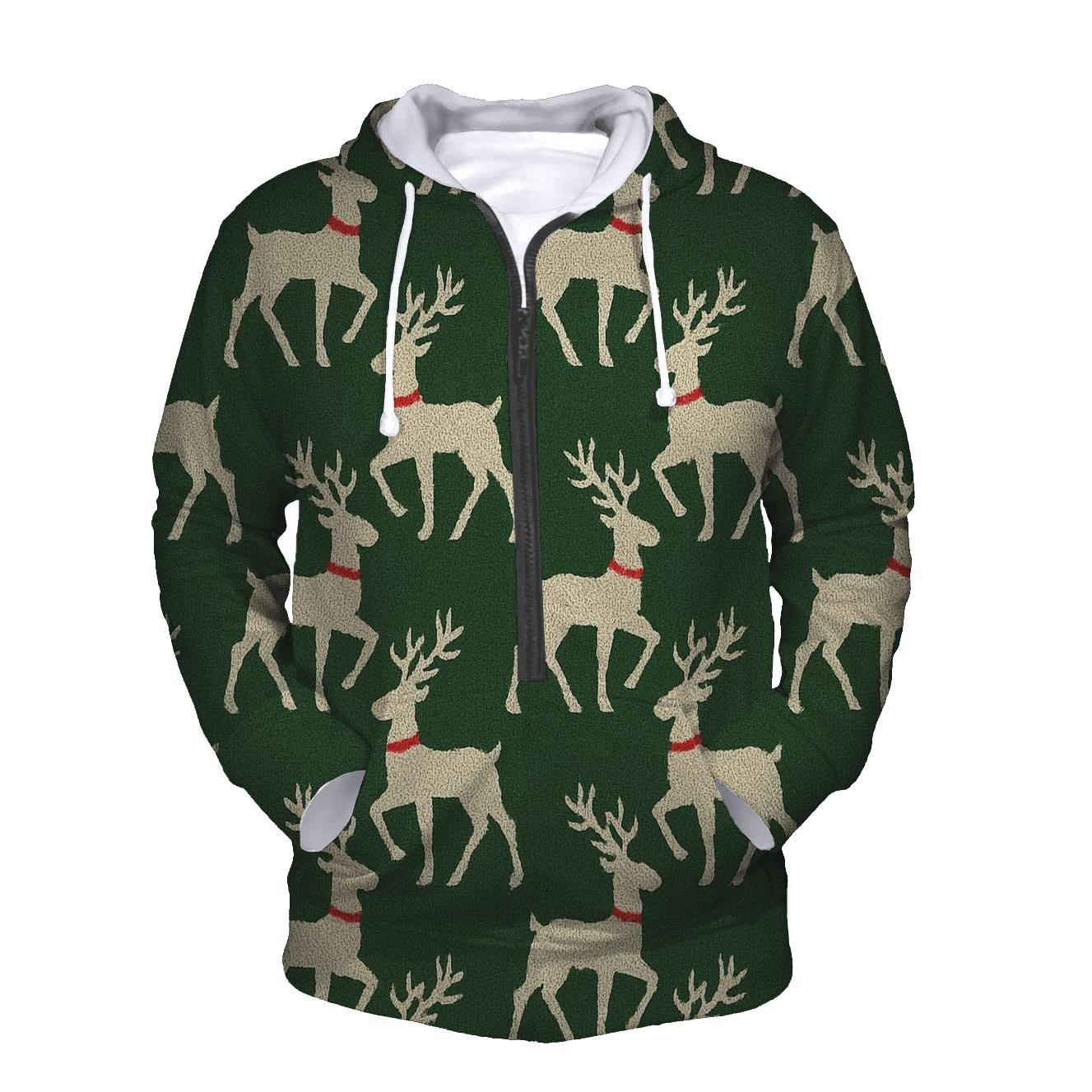 Reindeer Silhouette Diagonal Array On Forest Green Background pullover hoodies