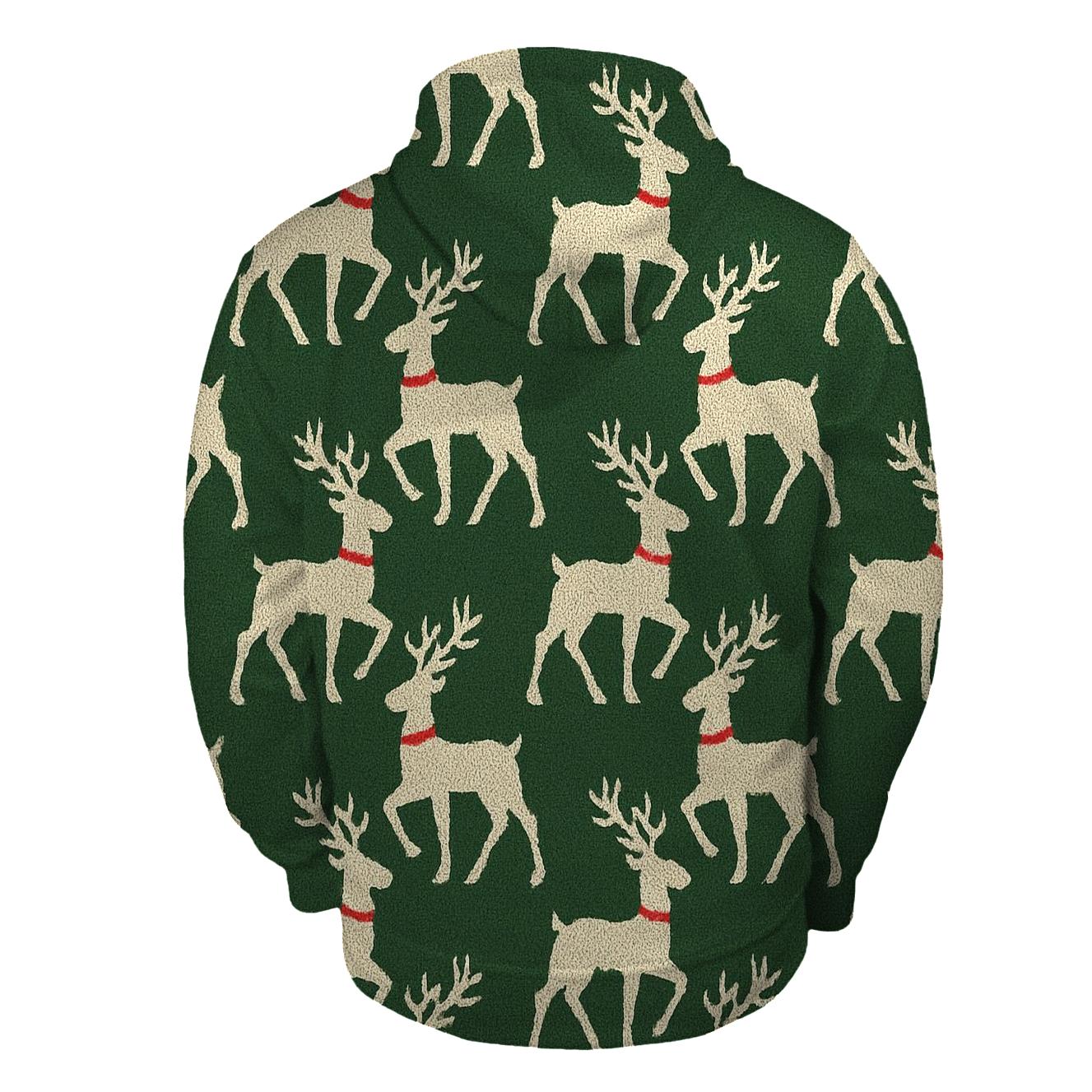 Reindeer Silhouette Diagonal Array On Forest Green Background pullover hoodies