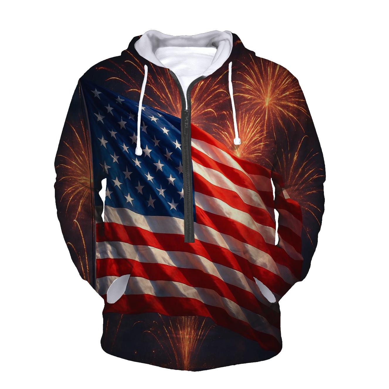 Fireworks Crown Over Waving Banner embroidered hoodies