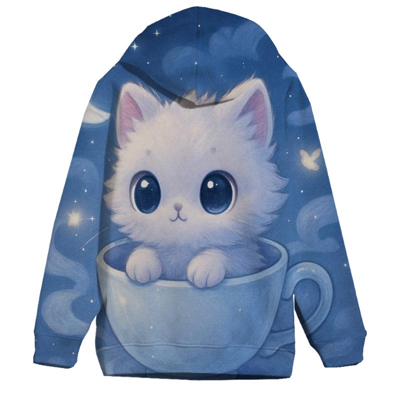 Moonlit Teacup Kitten Drift premium hoodies