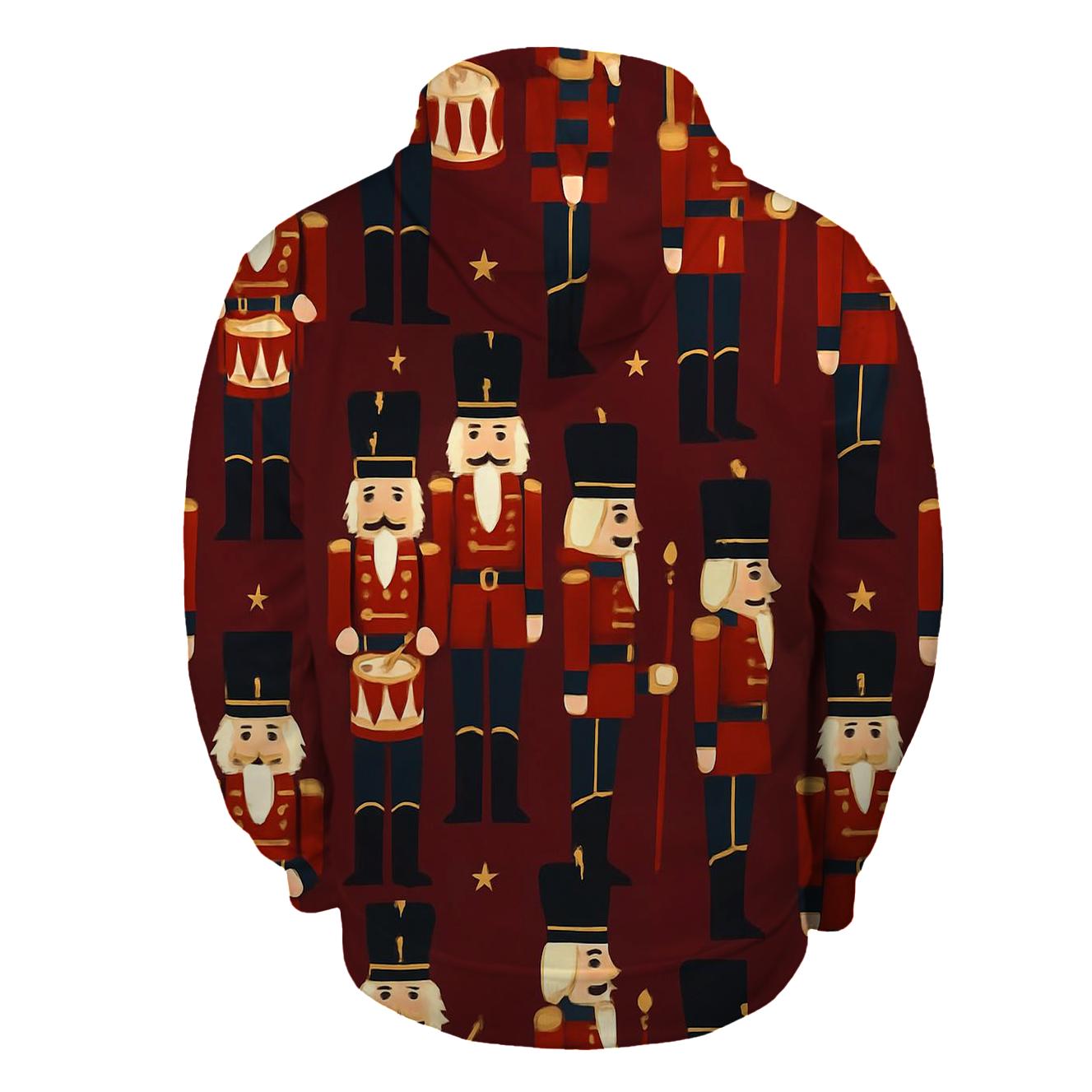 Nutcracker Regiment Grid On Burgundy Background pullover hoodies