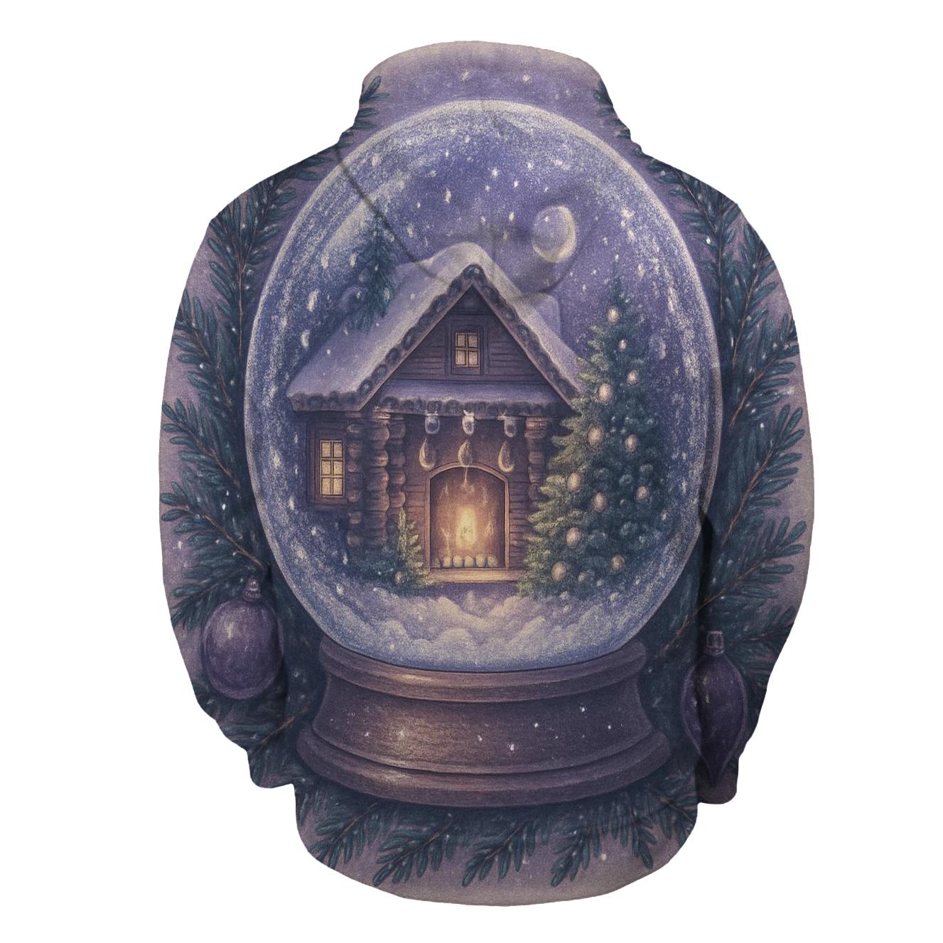 Moonlit Cabin Fireplace Snow Globe premium hoodies