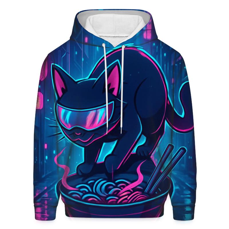 Neon Ramen Alley Cat pullover hoodies