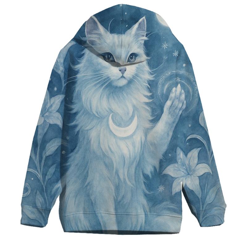 Moonlit Garden Guardian Cat pullover hoodies