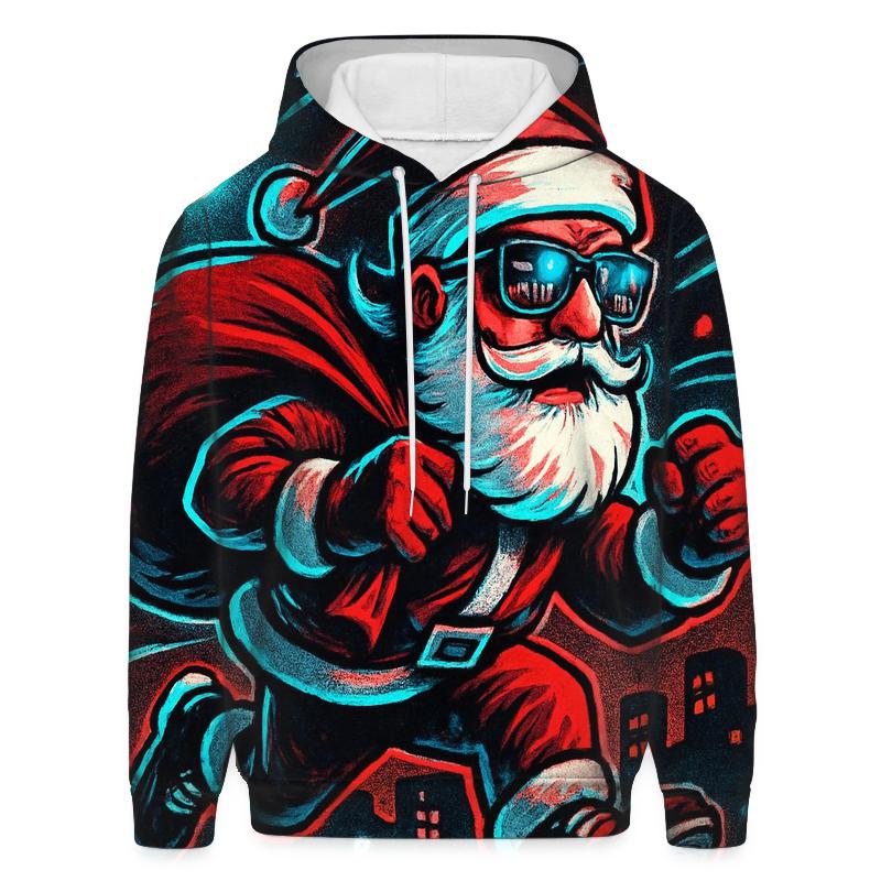 Neon Night Santa On A Rooftop Run premium hoodies
