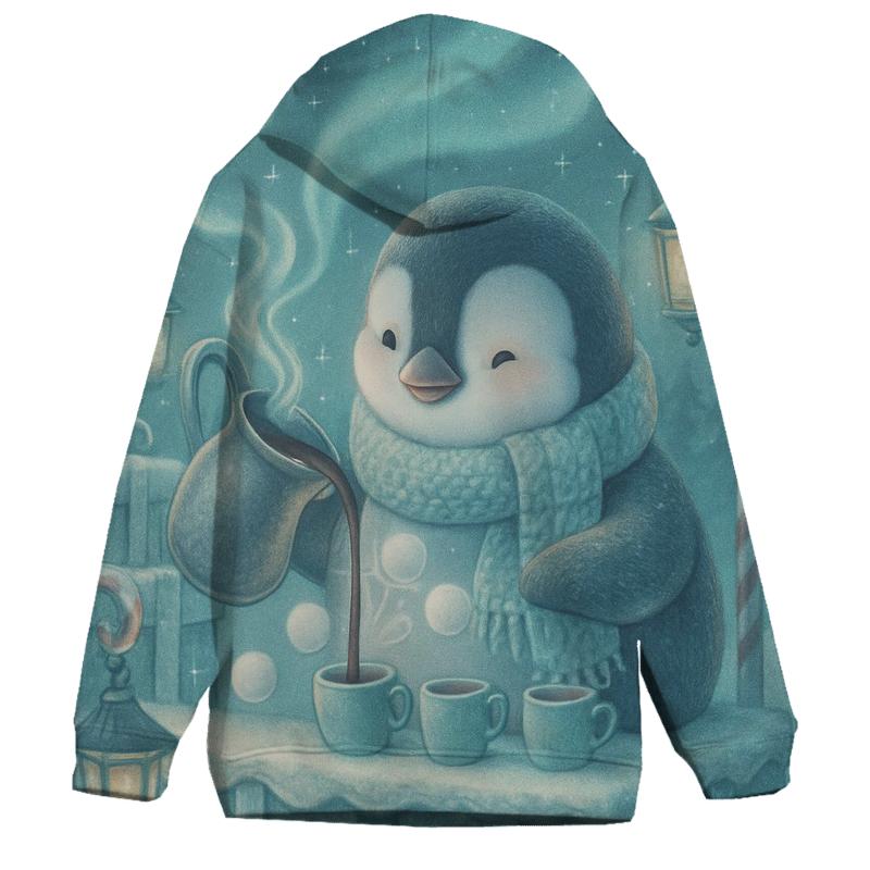 Penguin Cocoa Bar Under Northern Lights embroidered hoodies