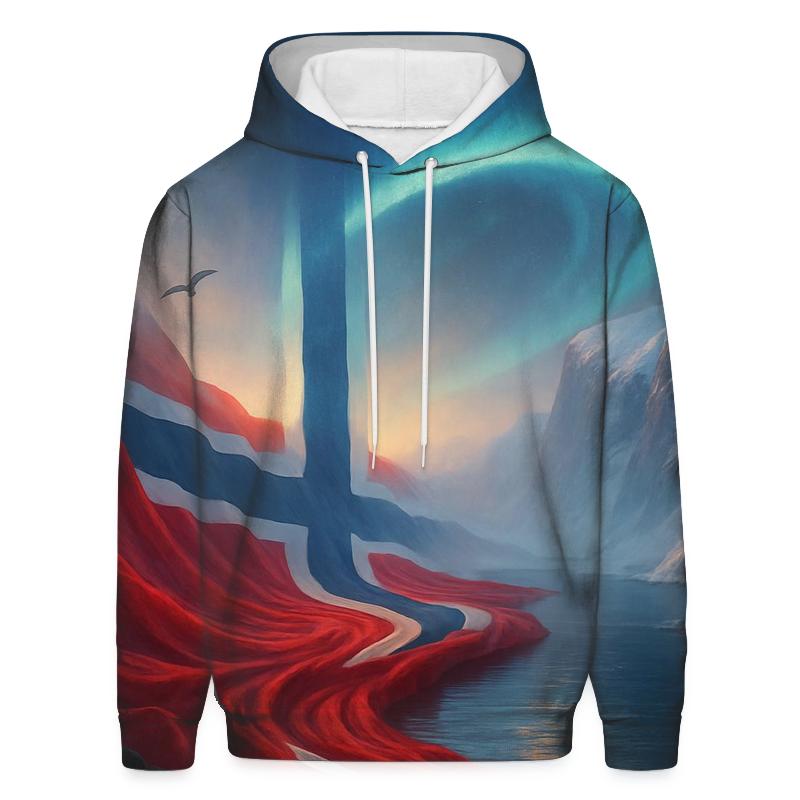 Norway Fjord Aurora Flag embroidered hoodies