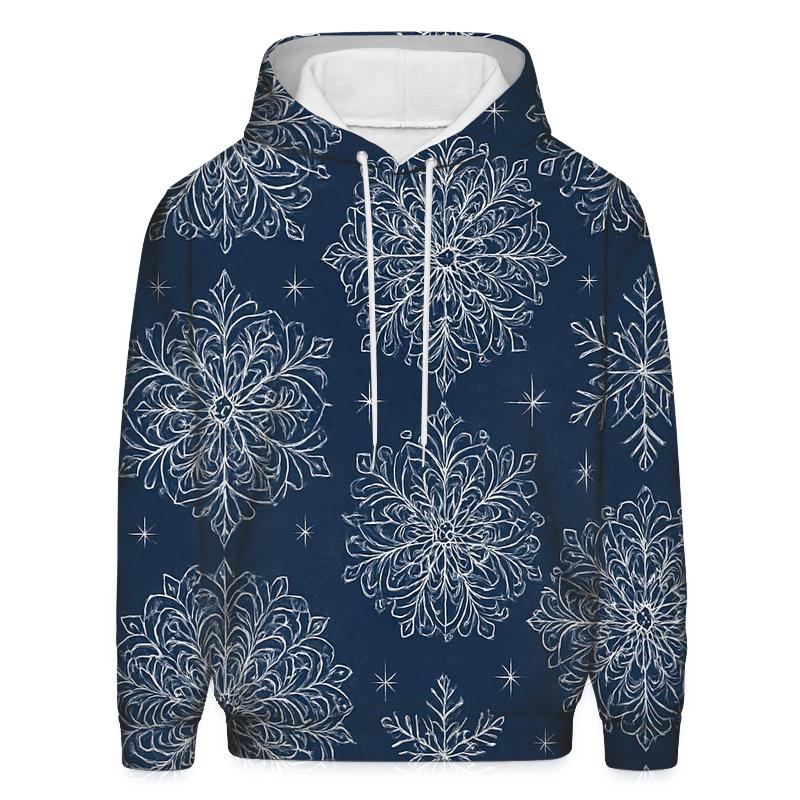 Snowflake Rosette Tessellation On Navy Blue Background printed hoodies