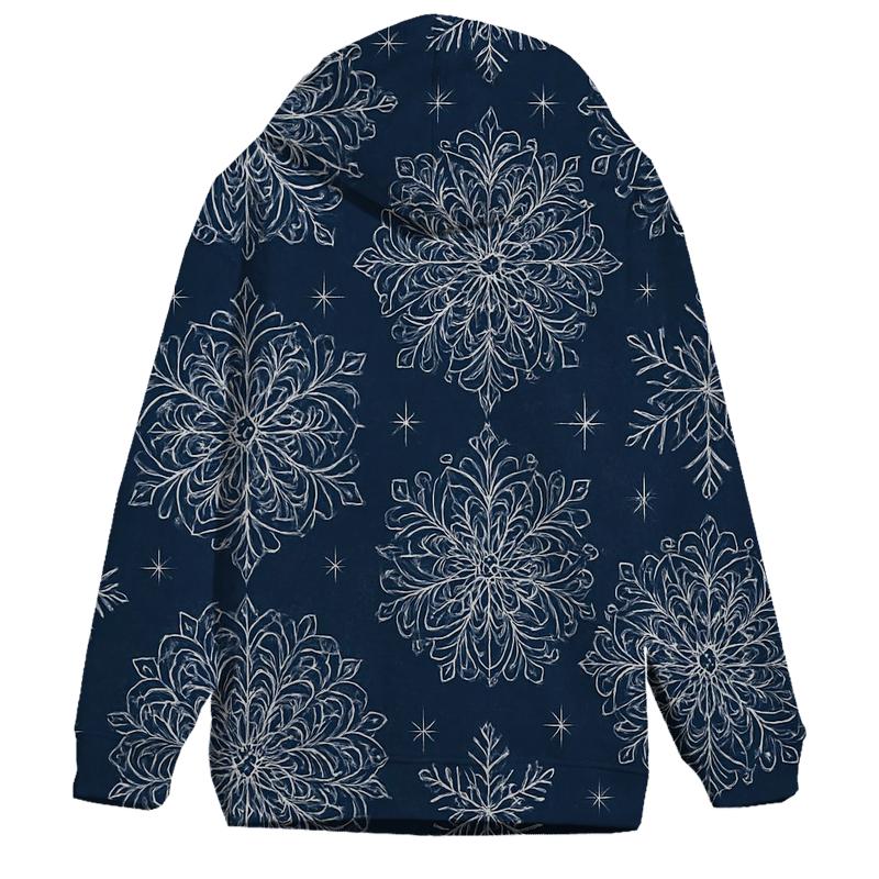 Snowflake Rosette Tessellation On Navy Blue Background printed hoodies