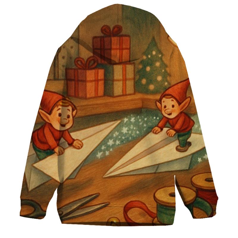 Elf Workshop Paper Airplane Sleigh Race heavyweight hoodies
