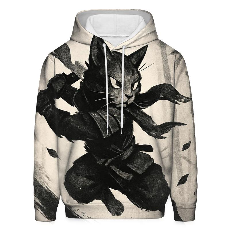 Ink Wash Bamboo Duel Cat graphic hoodies