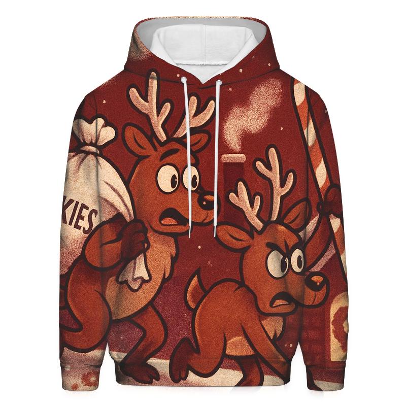 Reindeer Cookie Heist On The Rooftop graphic hoodies