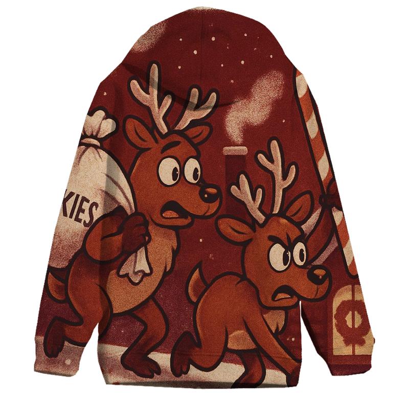 Reindeer Cookie Heist On The Rooftop graphic hoodies