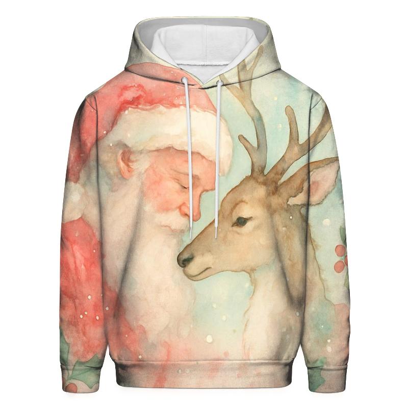 Watercolor Santa And Reindeer Dream Drift graphic hoodies