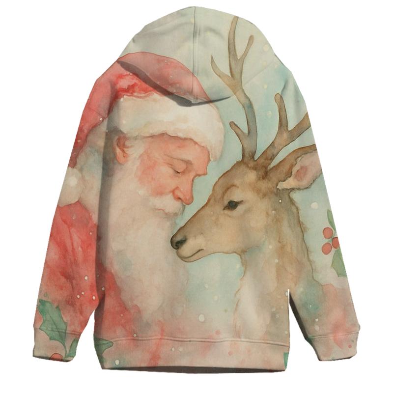 Watercolor Santa And Reindeer Dream Drift graphic hoodies