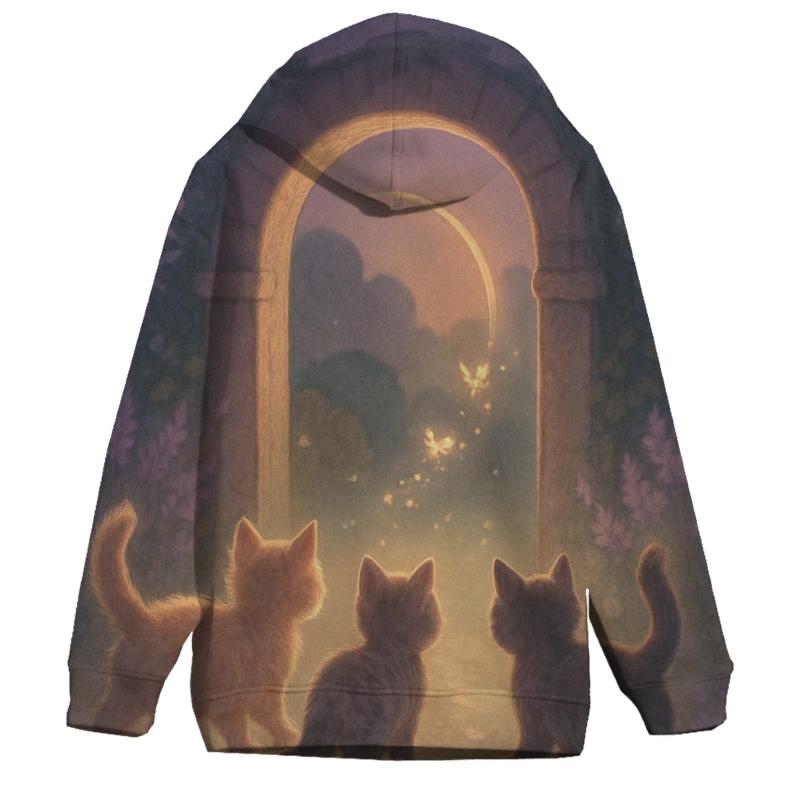 Misty Garden Gate Purr Portal graphic hoodies