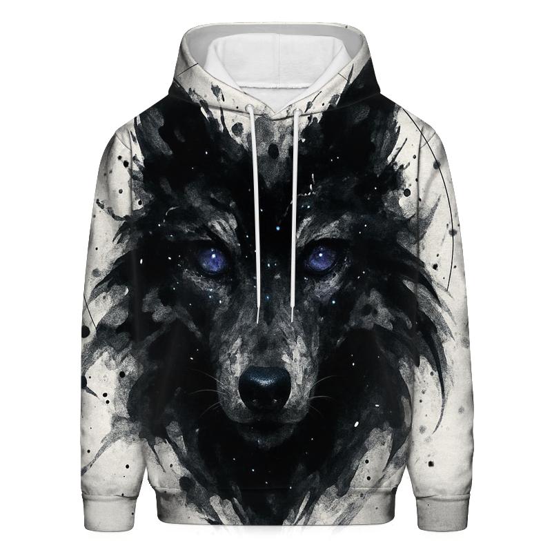 Starlit Inkstorm Wolf Mask printed hoodies