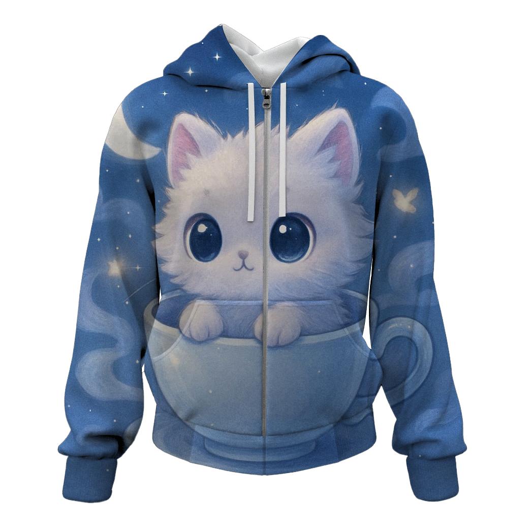 Moonlit Teacup Kitten Drift lightweight hoodies