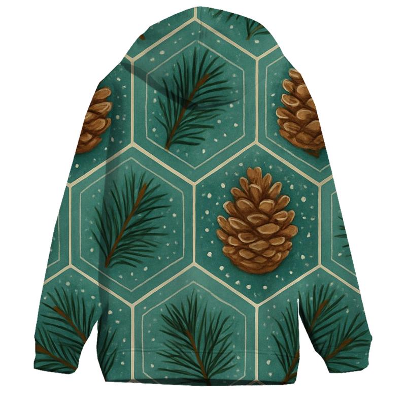 Winter Pine Cone Hex Tessellation On Teal Background hoodie designs